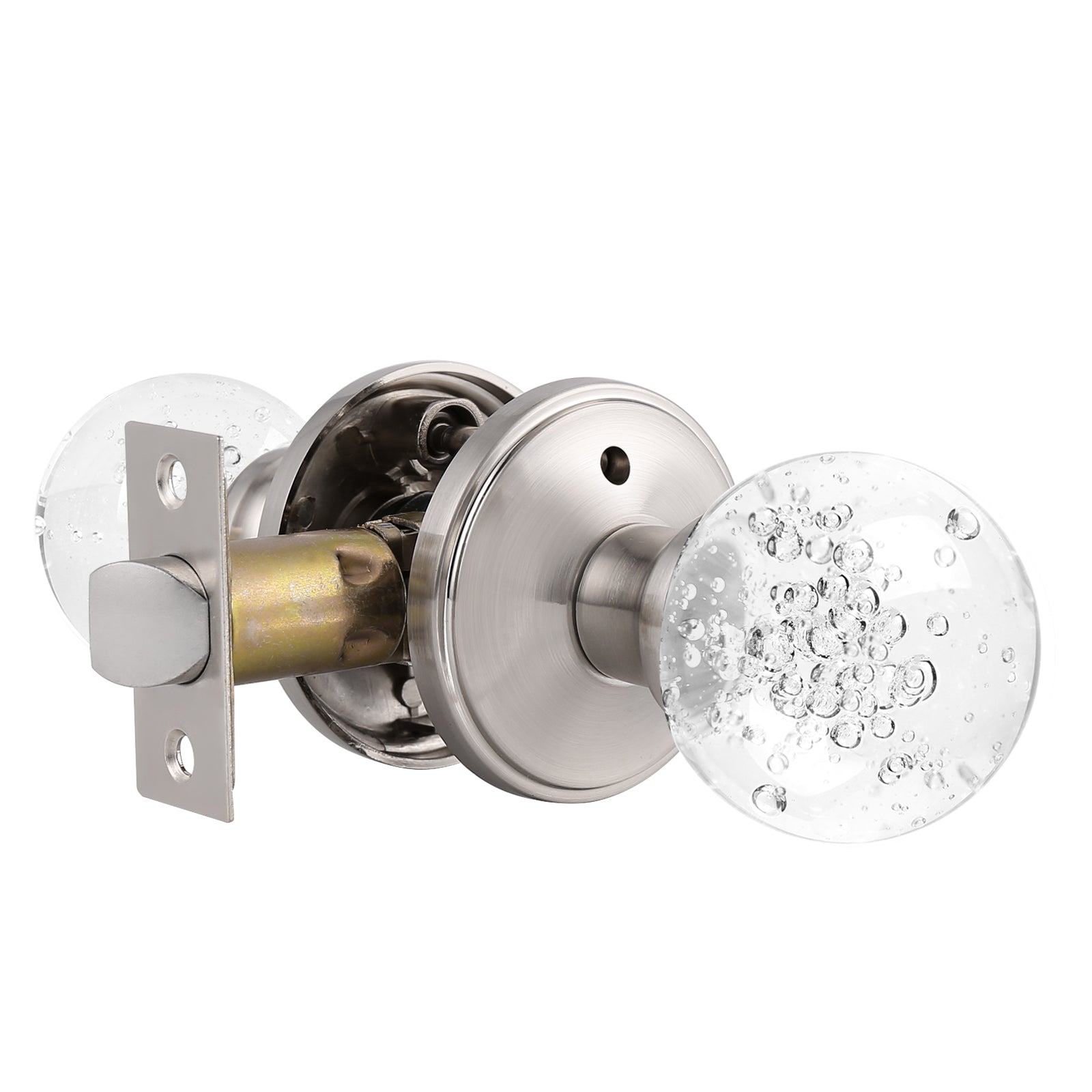Crystal Glass Door Knobs in Round Ball Style, Passage/Privacy Knob, Satin Nickel Finish DLC23BOSN