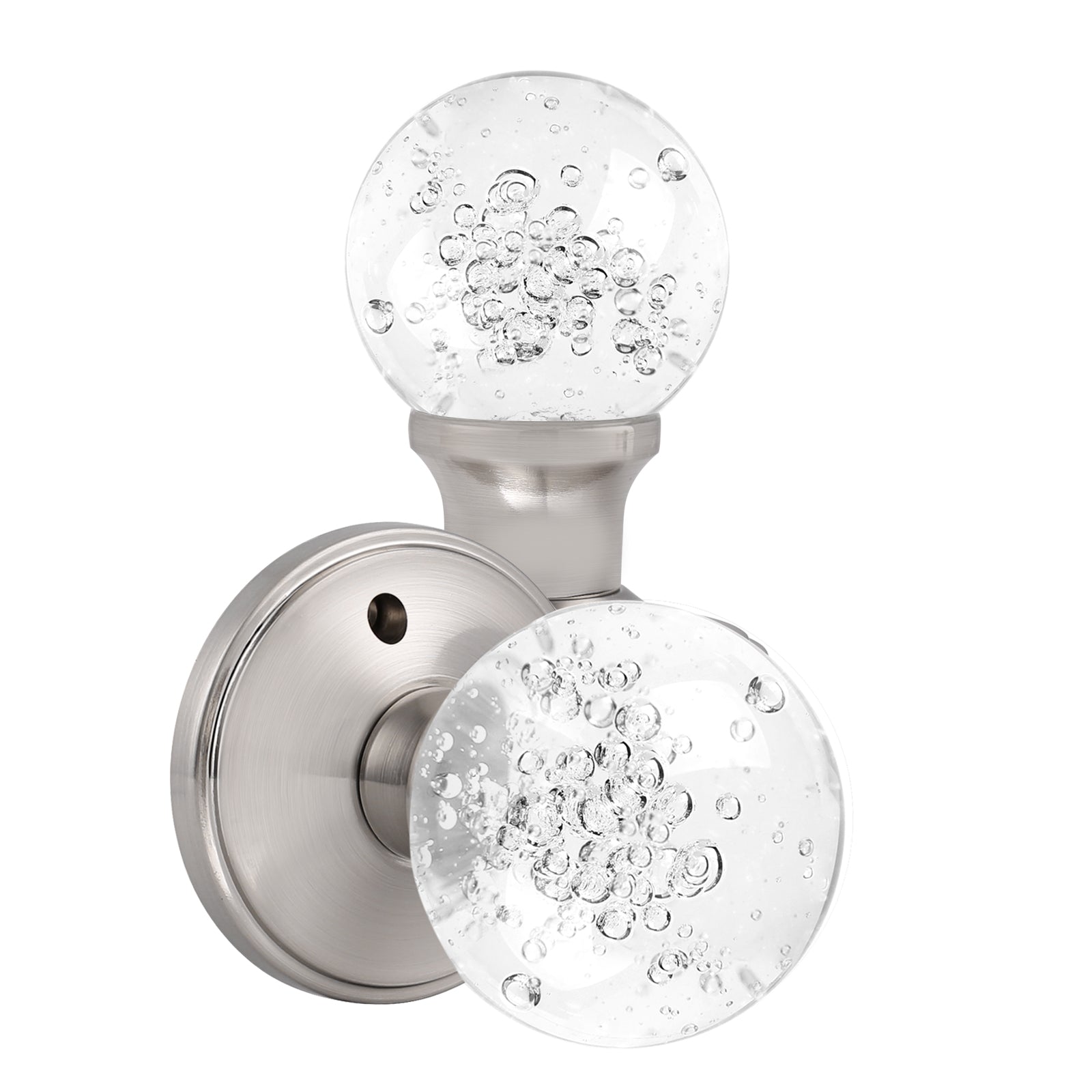 Crystal Glass Door Knobs in Round Ball Style, Passage/Privacy Knob, Satin Nickel Finish DLC23BOSN - Probrico