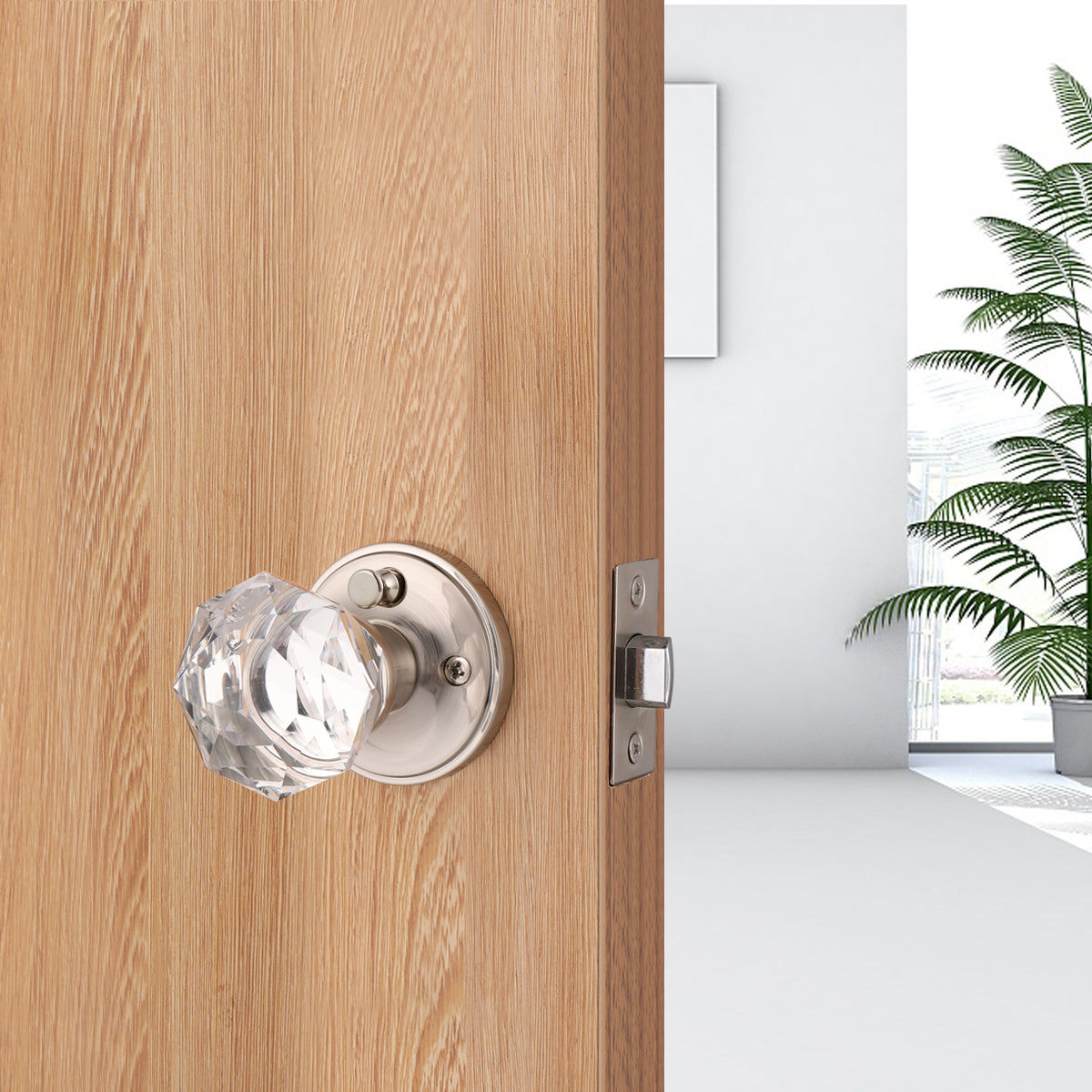 Tulip Style Door Knobs, Crystal Door Knob Lock with Satin Nickel Finish Rosette, Passage/Privacy Lock DLC2SN - Probrico