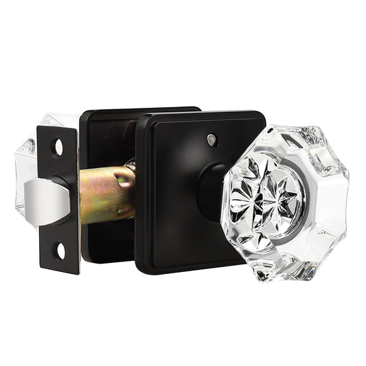 Octagon Crystal Door Knobs with Black Square Rosette DLC5BK Privacy/Passage Door Lock - Probrico