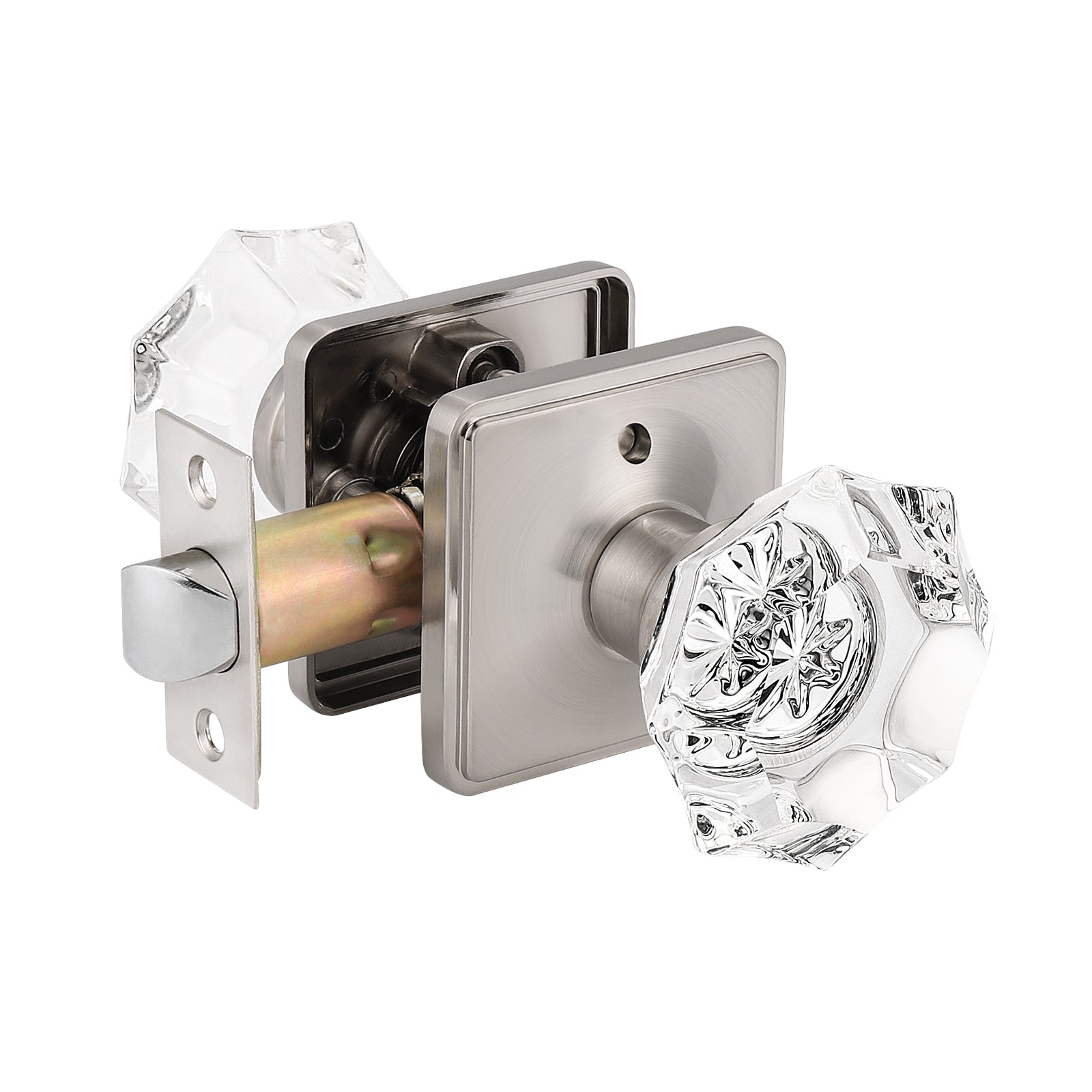 Octagon Crystal Door Knobs with Satin Nickel Rectangle Rosette DLC5SN Privacy/Passage Door Lock
