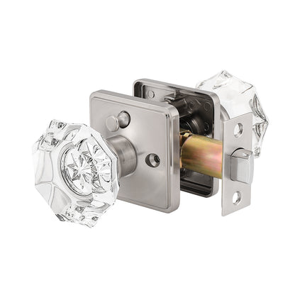 Octagon Crystal Door Knobs with Satin Nickel Rectangle Rosette DLC5SN Privacy/Passage Door Lock - Probrico