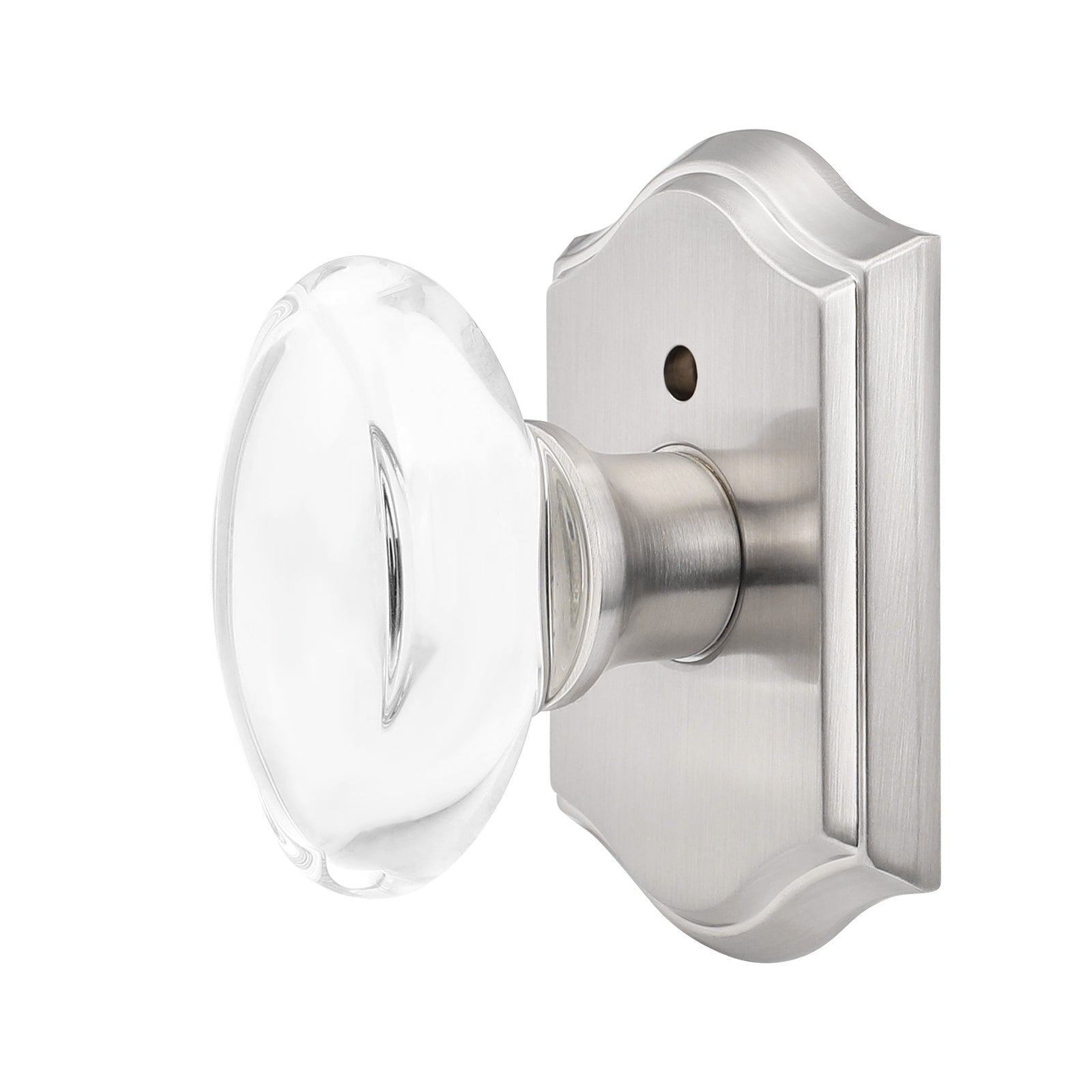 Elegant Oval Crystal Door Knob Lock with Satin Nickel Arched Rosette DLC9SNBK