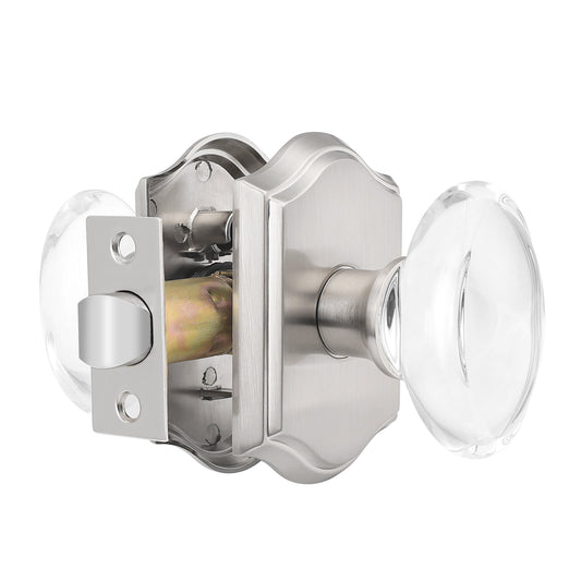Oval Crystal Passage Door Knob Lock with Satin Nickel Arched Rosette DLC9SNPS - Probrico