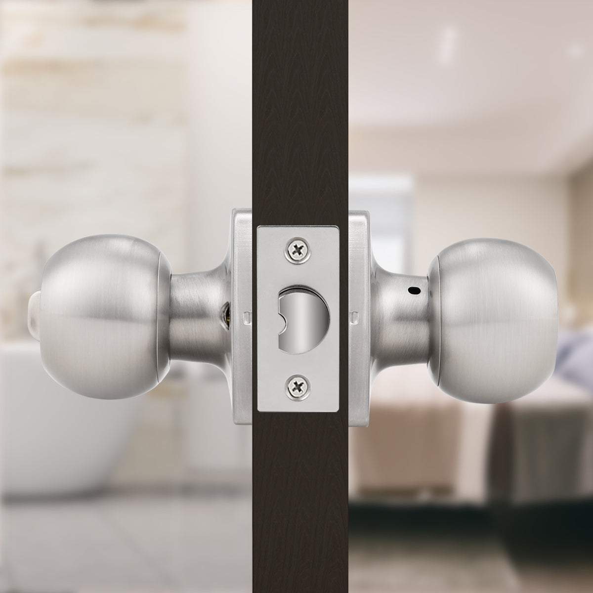 Round Ball Knob with Square Rosette, Interior Privacy Door Knobs Satin Nickel DLS07SNBK