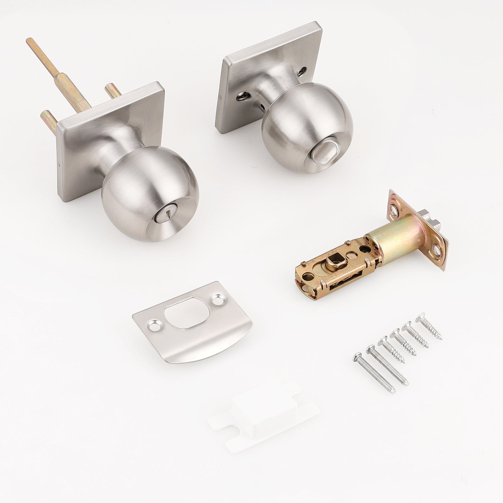 Round Ball Knob with Square Rosette, Interior Privacy Door Knobs Satin Nickel DLS07SNBK