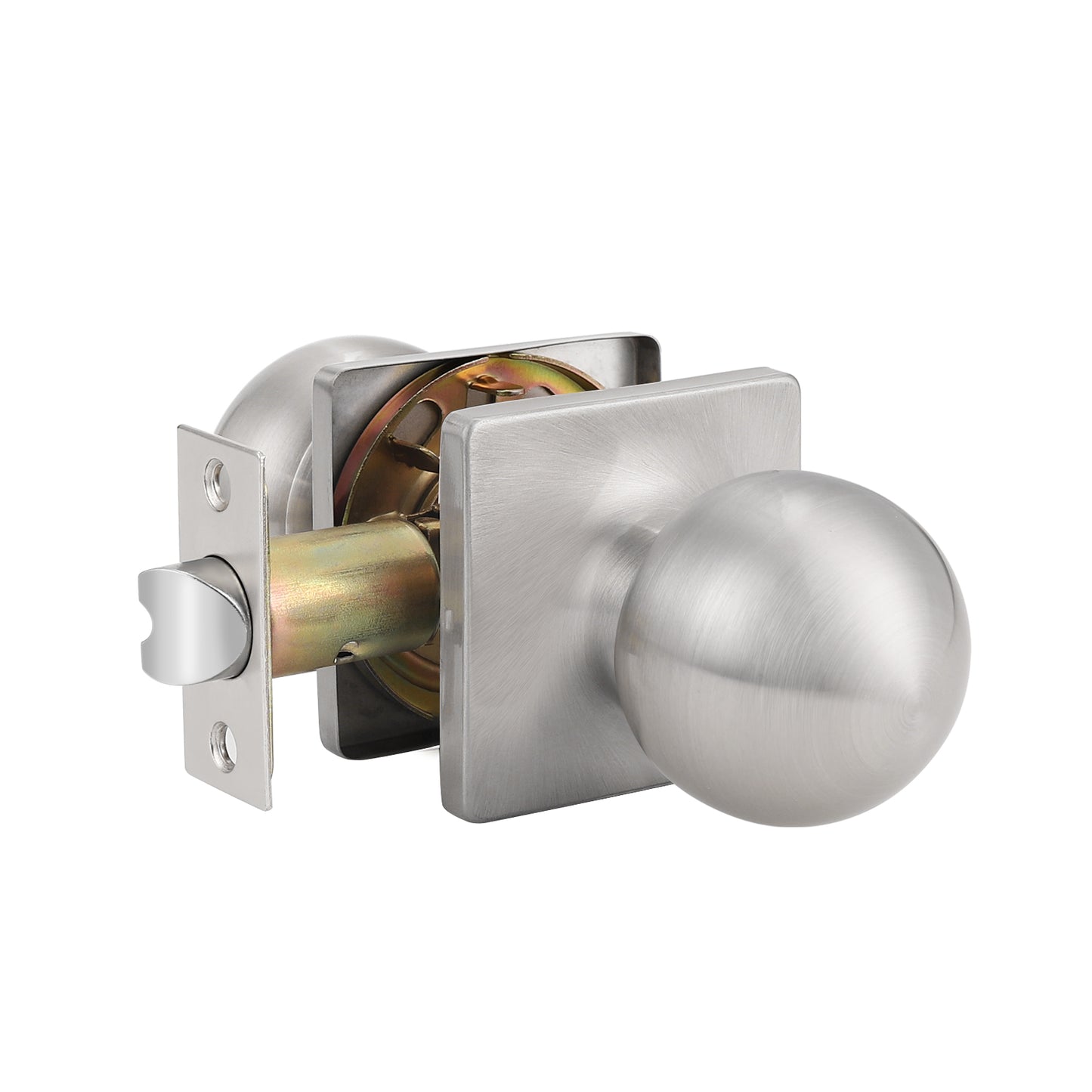 Round Ball Knob with Square Rosette, Interior Passage Door Knobs Satin Nickel DLS07SNPS - Probrico