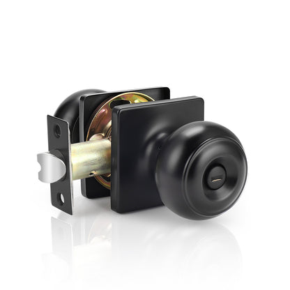 Flat Ball Knob with Square Rosette, Interior Privacy Door Knobs Black Finish DLS09BKBK - Probrico