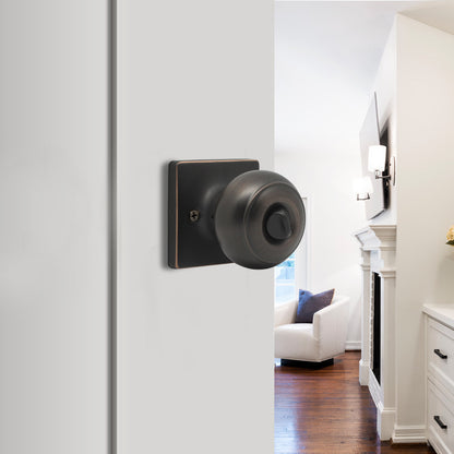 Flat Ball Knob with Square Rosette, Privacy Door Knobs Oil Rubbed Bronze Finish DLS09ORBBK - Probrico