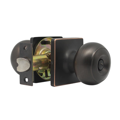 Flat Ball Knob with Square Rosette, Privacy Door Knobs Oil Rubbed Bronze Finish DLS09ORBBK - Probrico