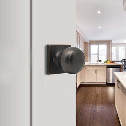 Flat Ball Knob with Square Rosette, Passage Door Knobs Oil Rubbed Bronze Finish DLS09ORBPS - Probrico