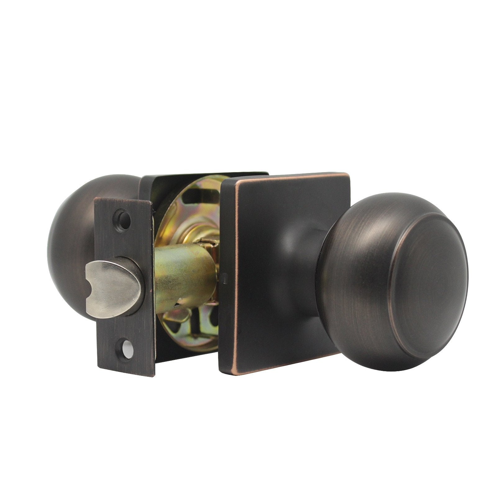 Flat Ball Knob with Square Rosette, Passage Door Knobs Oil Rubbed Bronze Finish DLS09ORBPS
