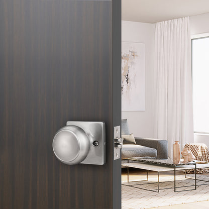 Flat Ball Knob with Square Rosette, Passage Door Knobs Stain Nikel Finish DLS09SNPS - Probrico