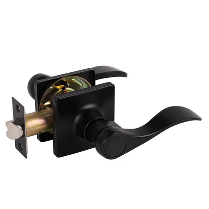 Wave Style Door Handles with Square Rosette, Entry Keyed/Privacy Lock/Passage/Dummy Lever Black Finish DLSQ061BK - Probrico