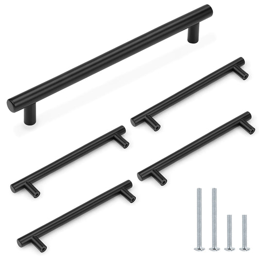 Black Cabinet Handles 10 inch 256mm Hole Centers, Euro T Bar Pulls - 5Pack PD3383HBK256 - Probrico