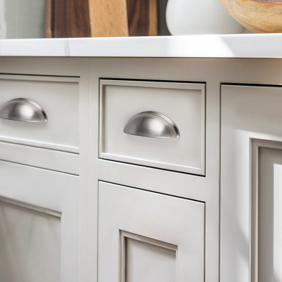 Satin Nickel Cup Pulls 76mm 3inch Hole Centers, Kitchen Cabinets