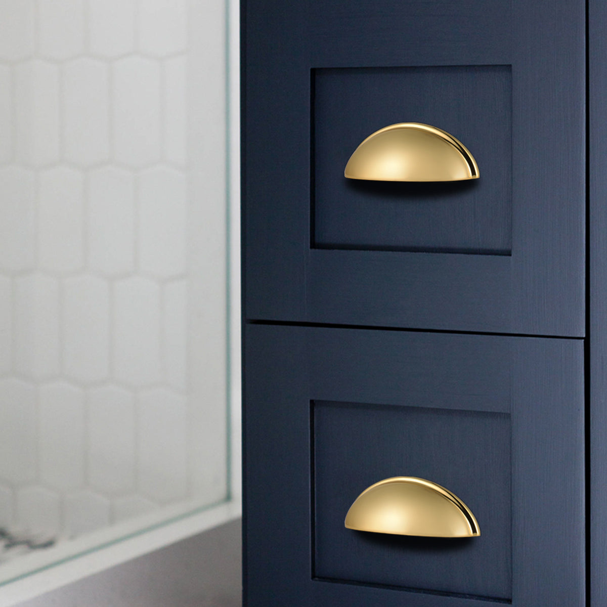 Cup Pull Knobs Gold Finish Shell Style Cabinet Handles 3 inch 76mm PD82981HGD
