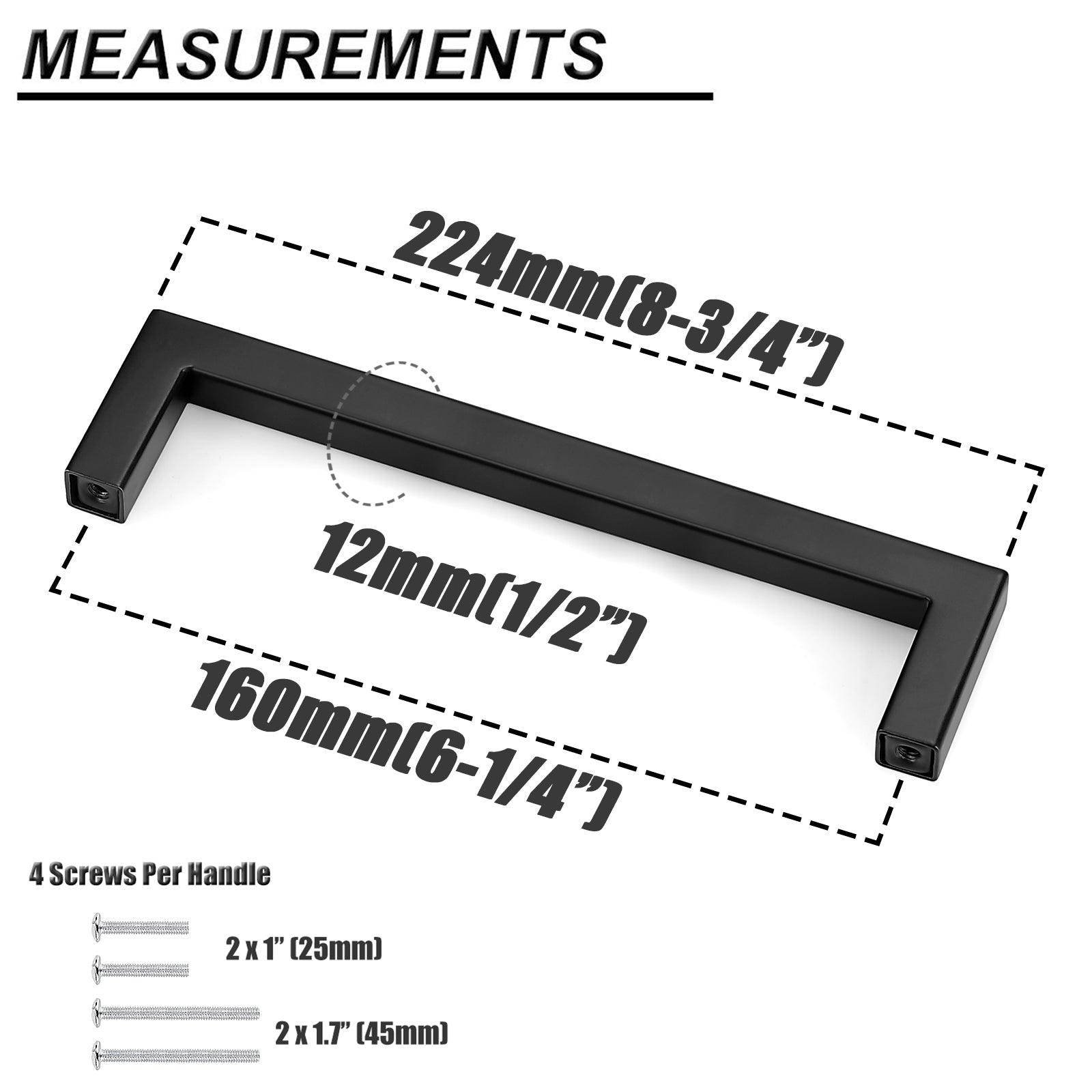 10mm Square Bar Kitchen Handle Pulls Black Finish Cabinet Hardware Drawer Pulls Knobs 2-12" PDDJS10HBK