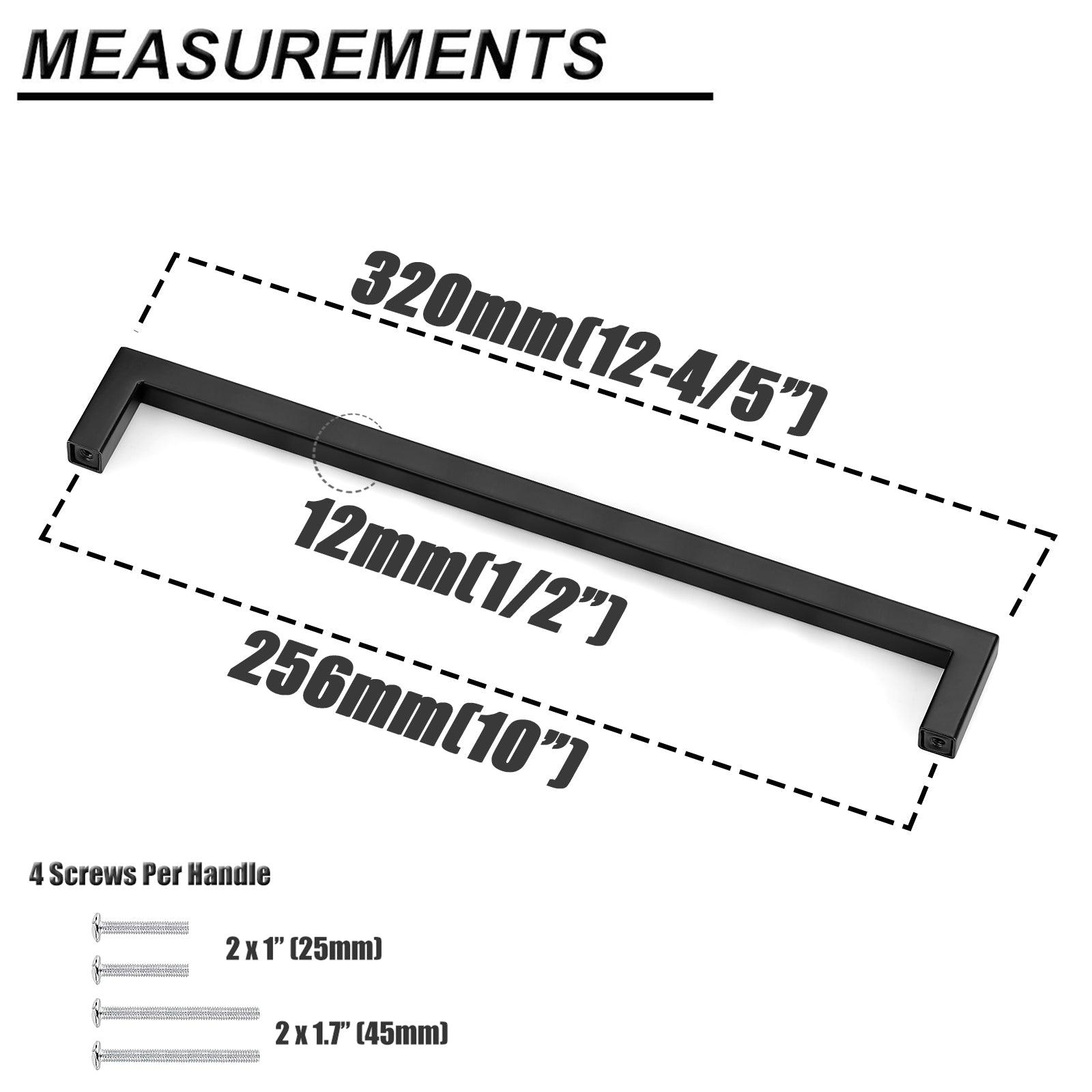 10mm Square Bar Kitchen Handle Pulls Black Finish Cabinet Hardware Drawer Pulls Knobs 2-12" PDDJS10HBK
