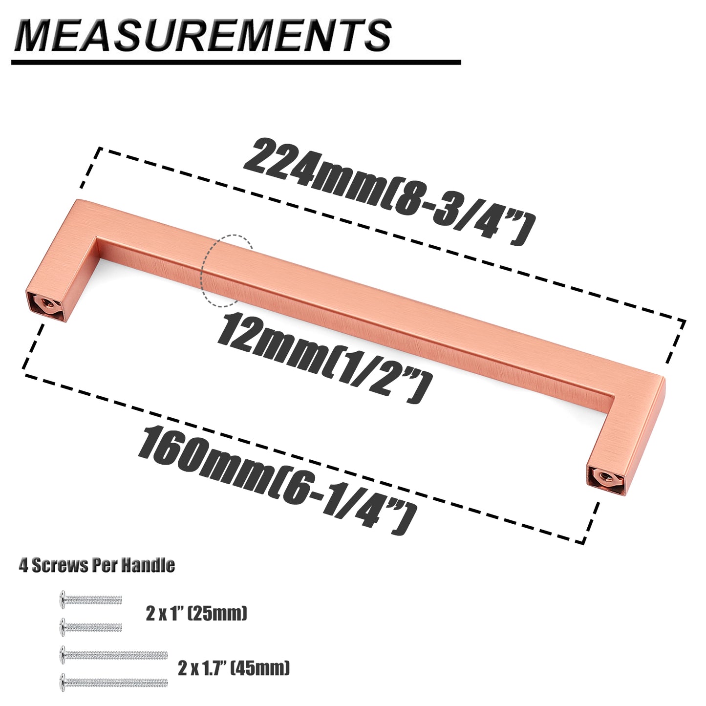 Stainless Steel Square Cabinet Handles and Pulls Rose Gold Finish - Probrico