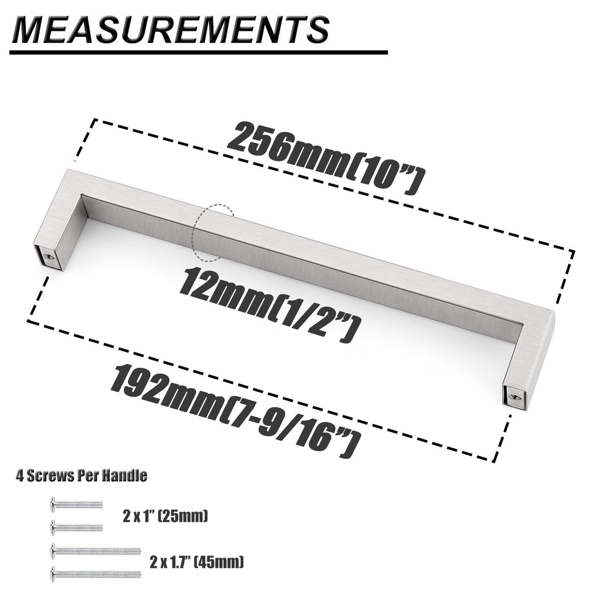 20mm Square Bar Handles and Pulls Brushed Nickel Finish Kitche
