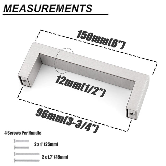 20mm Square Bar Cabinet Handles and Pulls Brushed Nickel Finish Kitchen Hardware PDDJ30HSS - Probrico