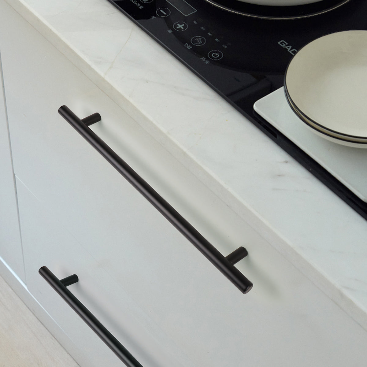 Probrico Modern T Bar Black Kitchen Cupboard Handles Cabinet Hardware  Drawer Pulls 2-10 PD3383HBK 100 packs