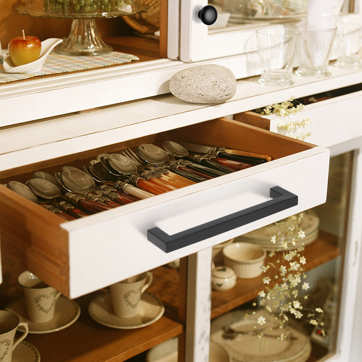 1/2" Square Cabinet Handles Black Finish 160mm 6 3/10inch Hole Centers PDDJS12HBK160 - Probrico