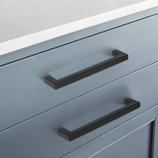 Black Cabinet Handles and Knobs Modern Square Bar Drawer Pull 2-12inch Hole Centers PDDJS12HBK - Probrico
