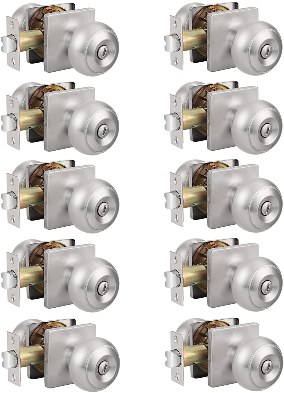 Probrico Ball Knobs Privacy Bedroom & Bathroom Door Lock Knobs Satin Nickel Finish