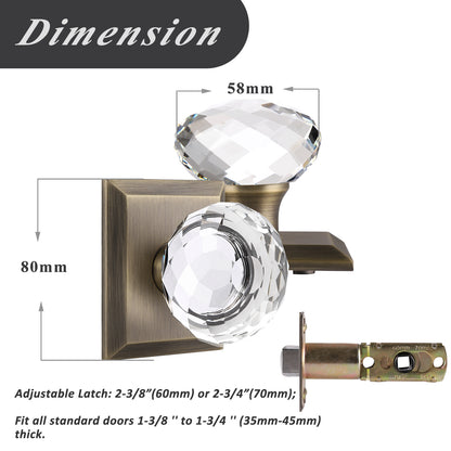 Probrico Antique Brass Diamond Crystal Glass Door Knobs Round Rosette Privacy/Passage Door Lock DLC10AOAB - Probrico