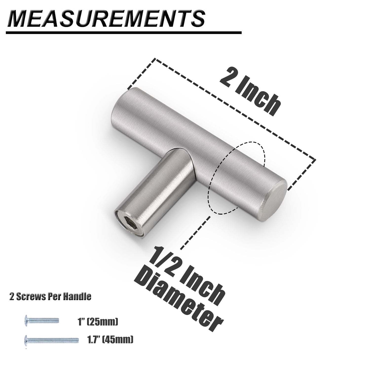 Probrico (10 Pack)2 Inch Stainless Steel Kitchen Cabinet Door Knobs Satin Nickel Euro Style Round T Bar Hardware Single Hole Drawer Dresser Knobs - Probrico