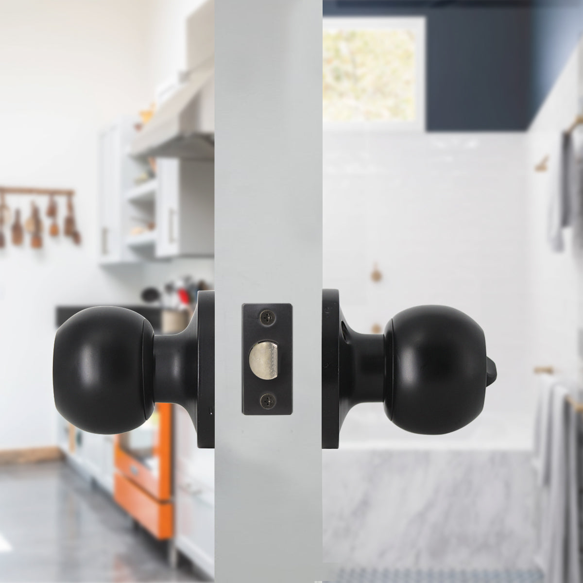 Round Ball Knobs, Privacy Door Lock Knob, Black Finish DL607BKBK - Probrico