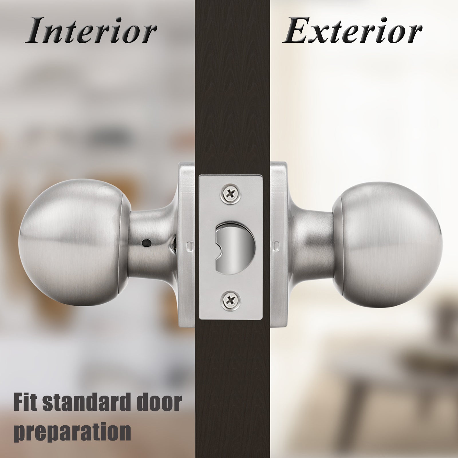 Round Ball Knob with Square Rosette, Interior Passage Door Knobs Satin Nickel DLS07SNPS - Probrico