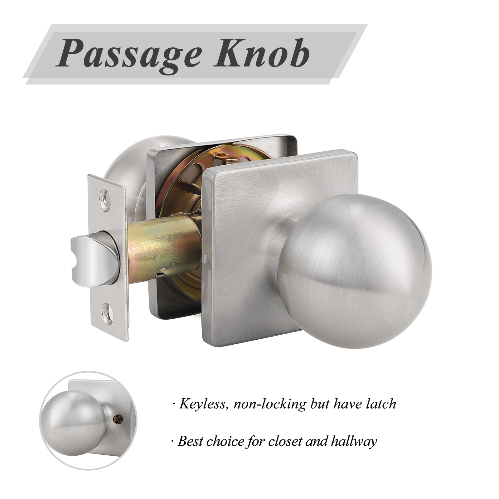 Round Ball Knob with Square Rosette, Interior Door Knobs Privacy/Passage DLS07