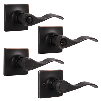 Wave Style Door Handles with Square Rosette, Entry Keyed/Privacy Lock/Passage/Dummy Lever Oil Rubbed Bronze Finish DLSQ061OB - Probrico