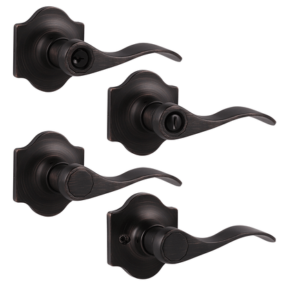 Oil Rubbed Bronze Door Handles Entry/Privacy/Passage/Dummy Lever Wave Style with Camelot Trim Rosette DL85061OB - Probrico