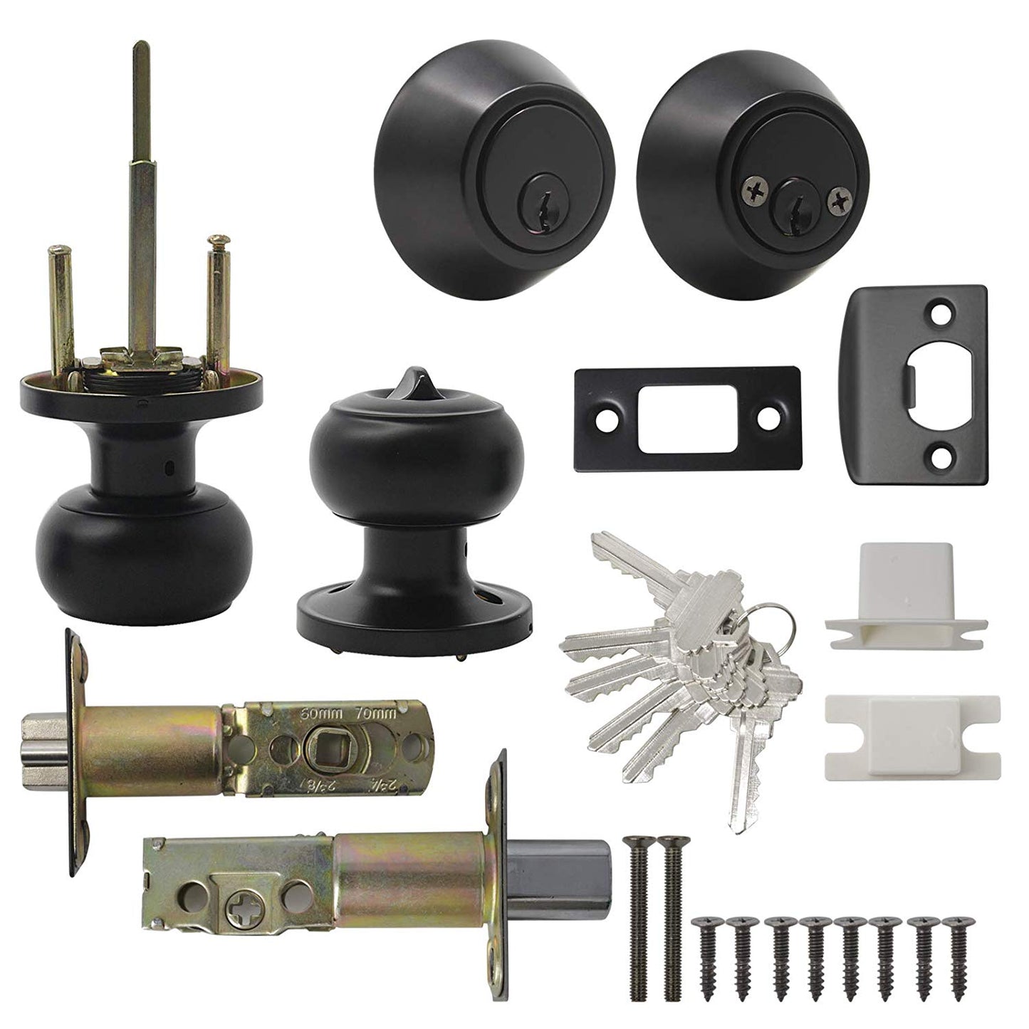 Keyed Alike Entry Door Lock Knob with Double Cylinder Deadbolt, Black Finish Combo Pack - DL609ET-102BK - Probrico