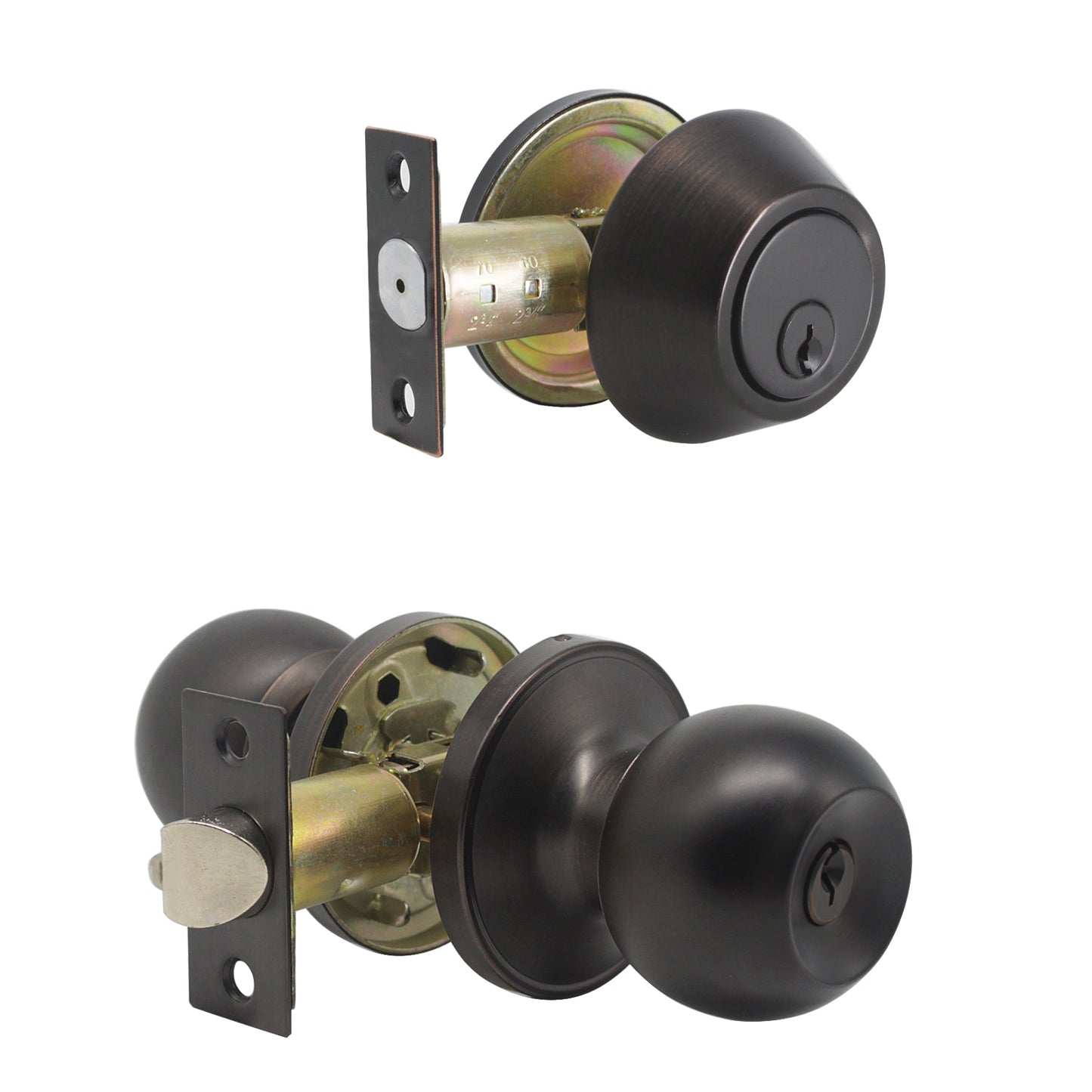 Entry Keyed Door Lock Knob with Single Cylinder Deadbolt, Oil Rubbed Bronze Finish Combo Pack - Keyed Alike DL607ET-101ORB - Probrico