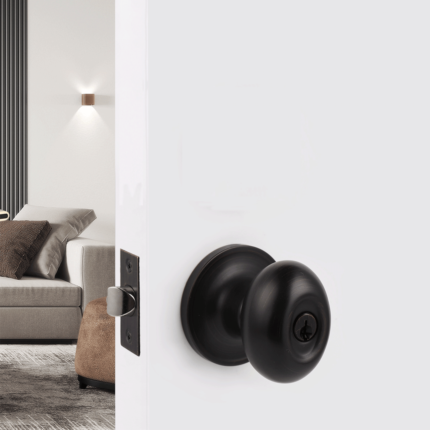 Egg Ball Style Door Knob Lock DL692ORB, Interior Privacy/Entry Keyed Locks Oil Rubbed Bronze Finish - Probrico