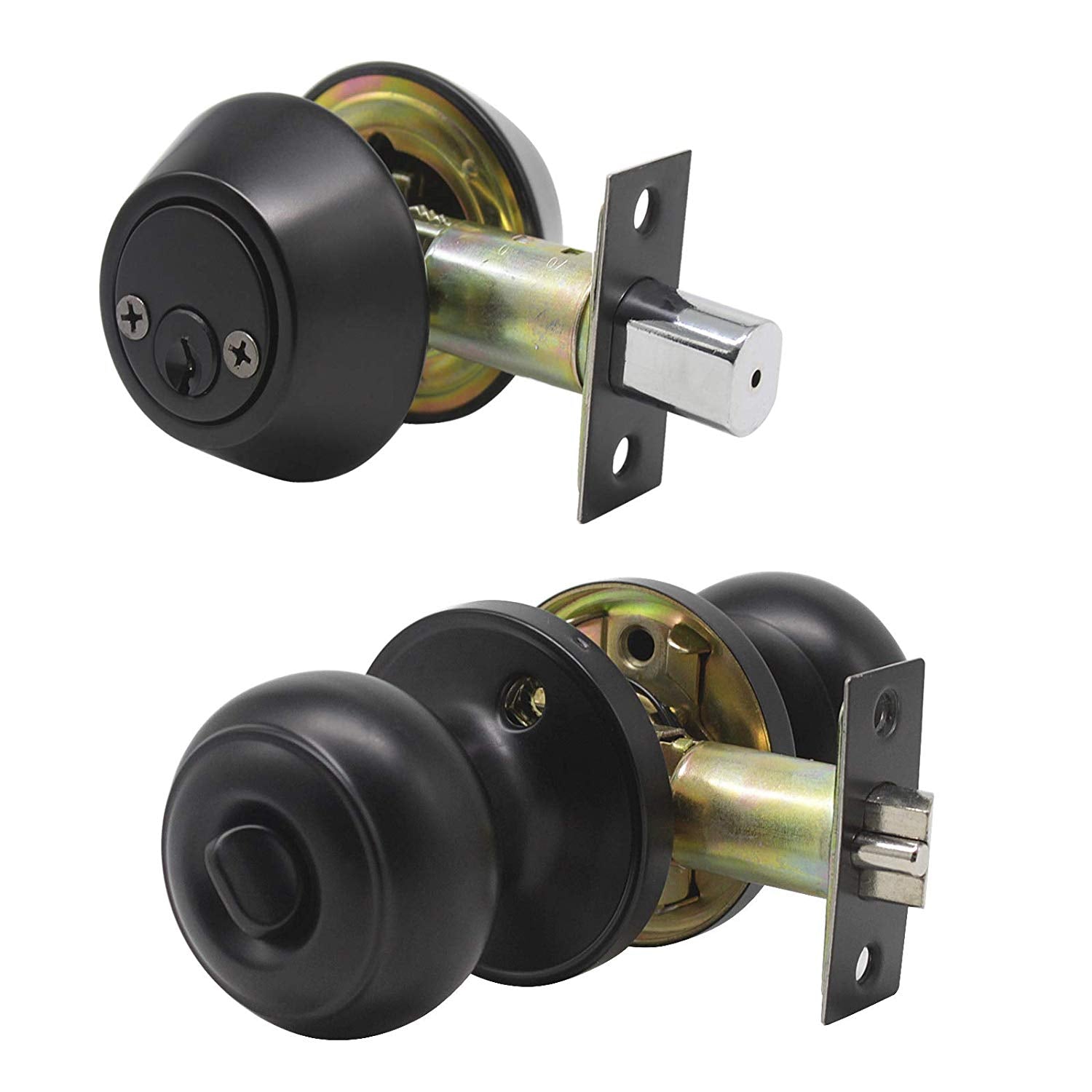 Keyed Alike Entry Door Lock Knob with Double Cylinder Deadbolt, Black Finish Combo Pack - DL609ET-102BK - Probrico