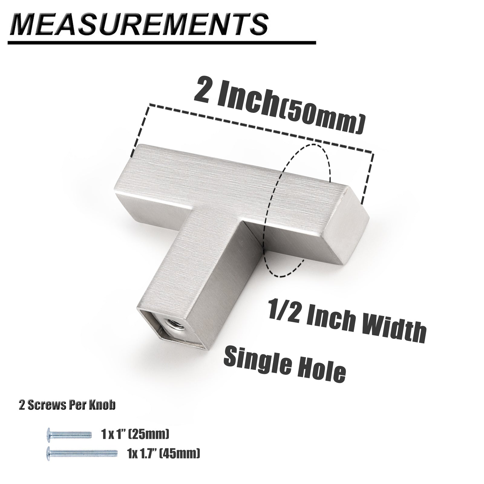 Probrico Brushed Nickel Finish One Hole Kitchen Cabinet Handles Stainless Steel Pulls 30packs