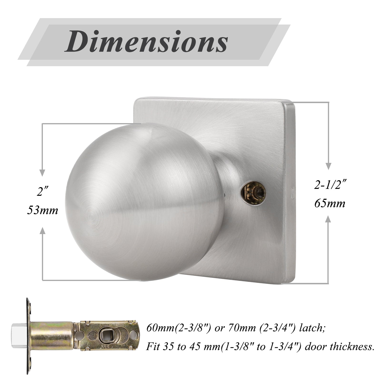 Round Ball Knob with Square Rosette, Interior Passage Door Knobs Satin Nickel DLS07SNPS - Probrico