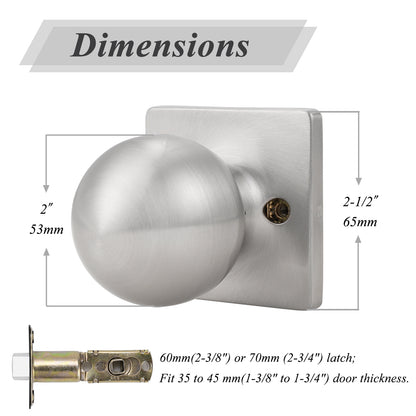 Round Ball Knob with Square Rosette, Interior Passage Door Knobs Satin Nickel DLS07SNPS - Probrico