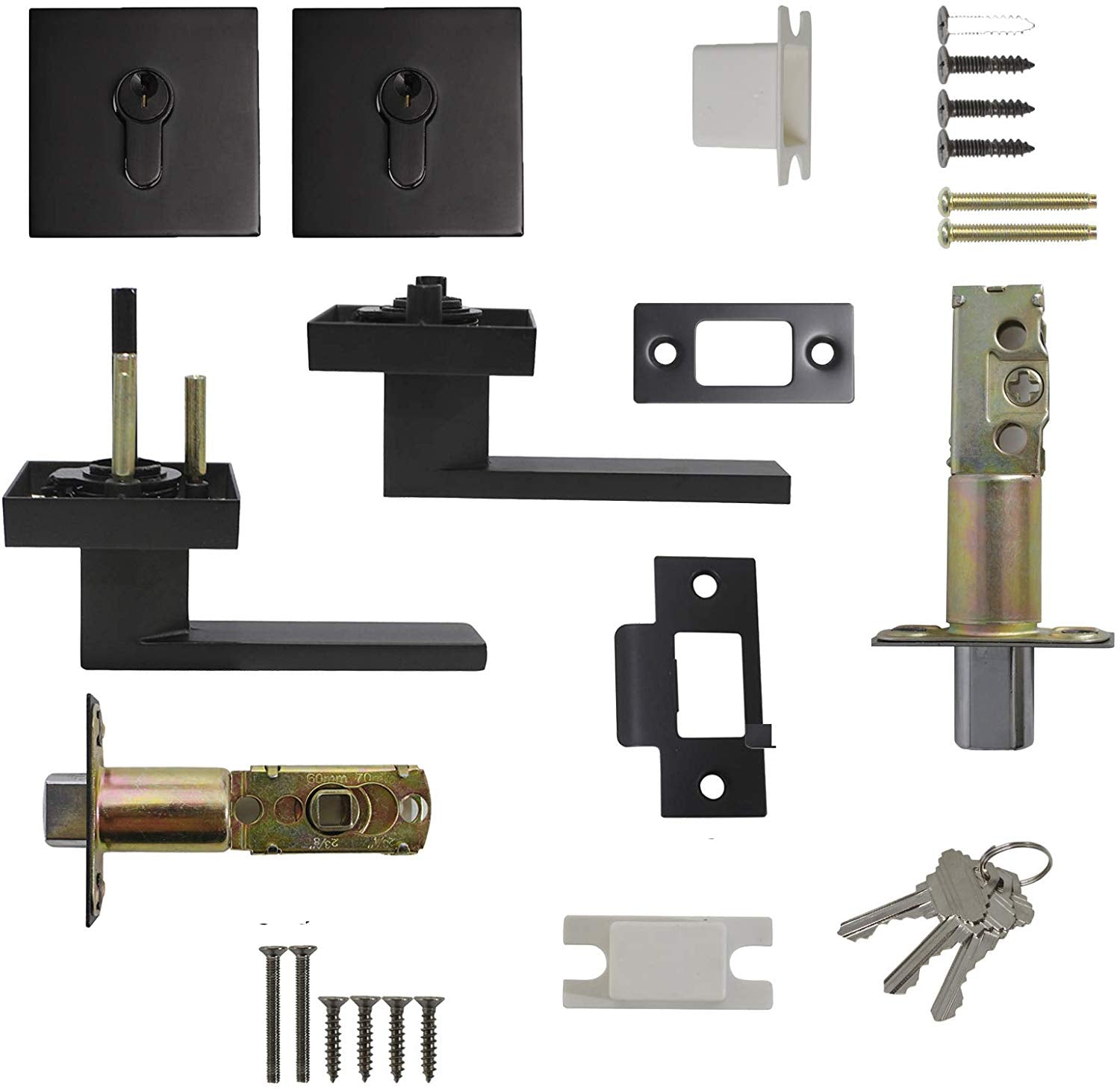 Passage Door Levers and Double Cylinder Deadbolts Lock Set (Keyed Alike), Black Finish
