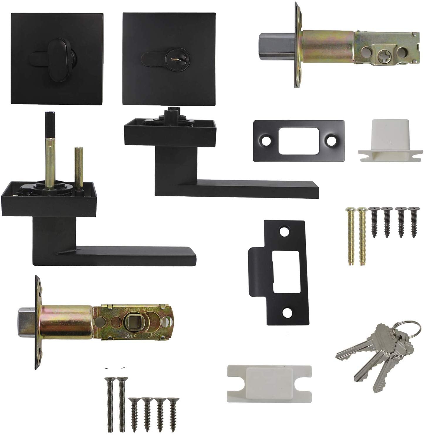 Passage Door Levers and Single Cylinder Deadbolts Lock Set (Keyed Alike), Black Finish