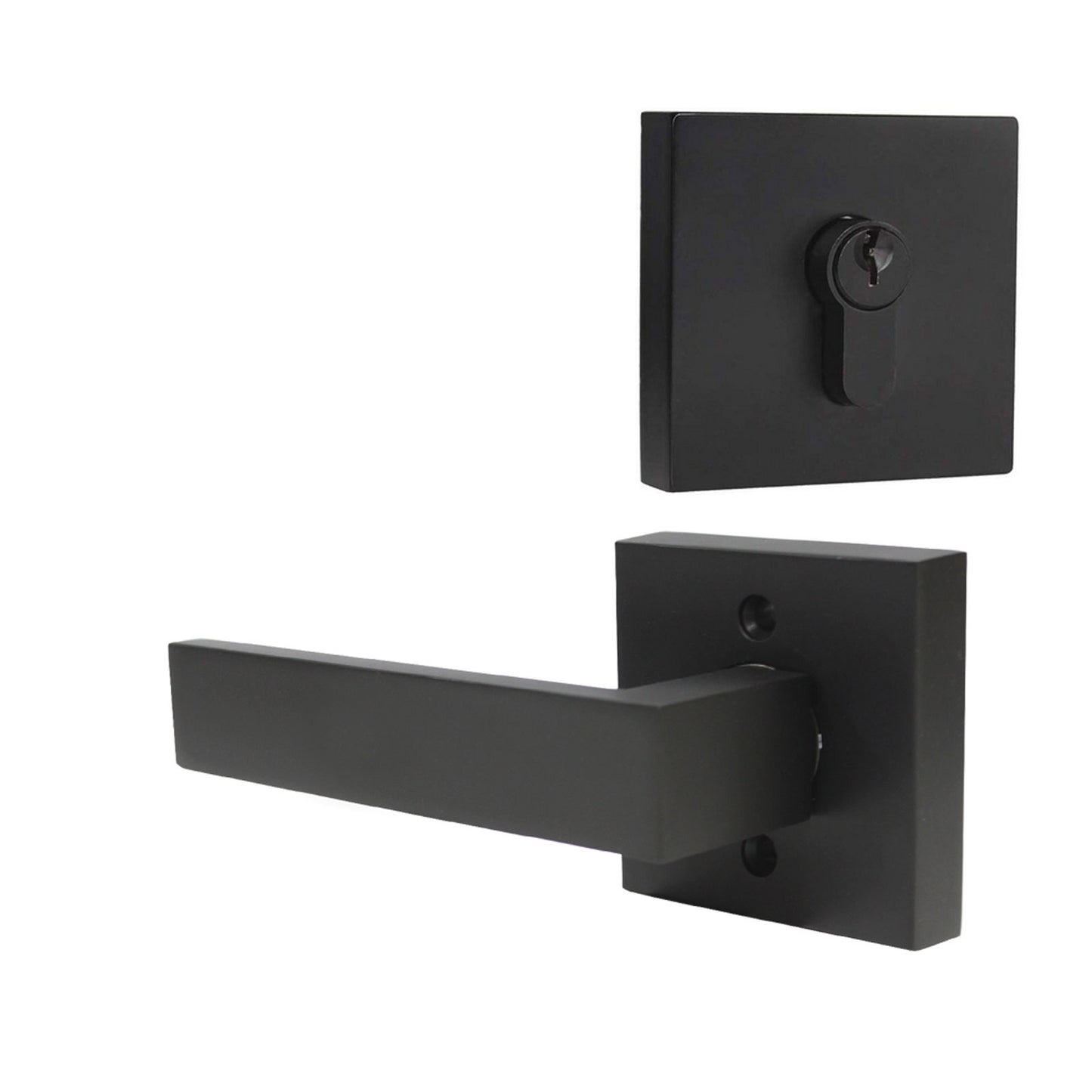 Passage Door Levers and Double Cylinder Deadbolts Lock Set (Keyed Alike), Black Finish - Probrico