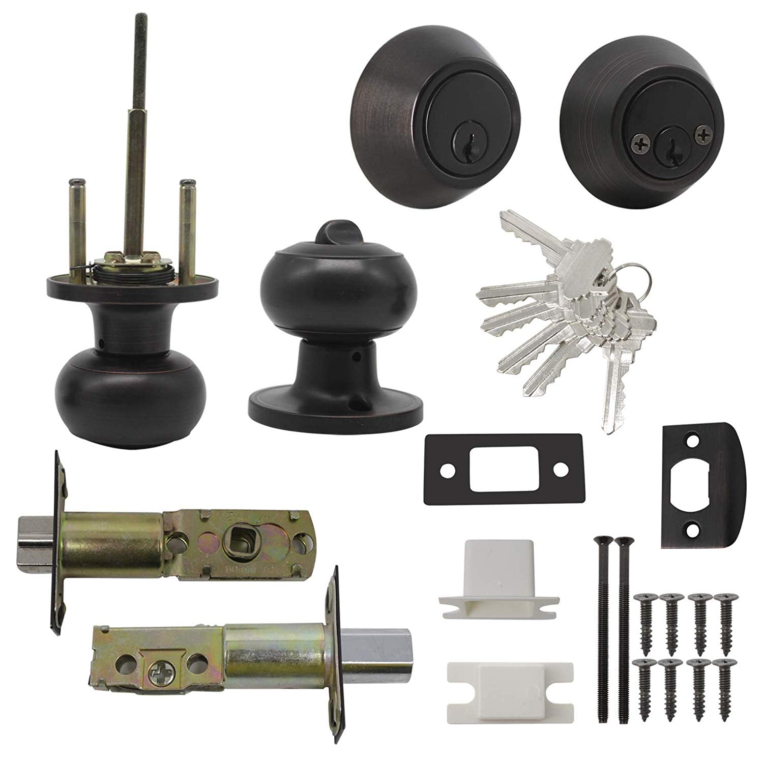 Flat Ball Door Knob Lock with Double Cylinder Deadbolt Keyed Entry Door Lockset Keyed Alike, Oil Rubbed Bronze Finish - DL609ET-102ORB