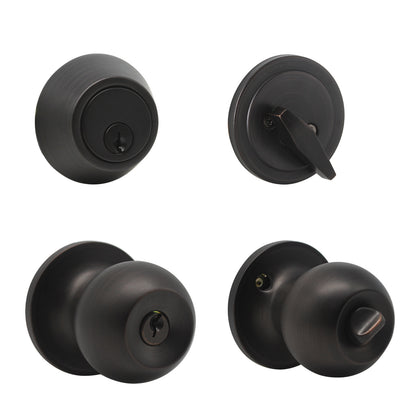 Entry Keyed Door Lock Knob with Single Cylinder Deadbolt, Oil Rubbed Bronze Finish Combo Pack - Keyed Alike DL607ET-101ORB - Probrico