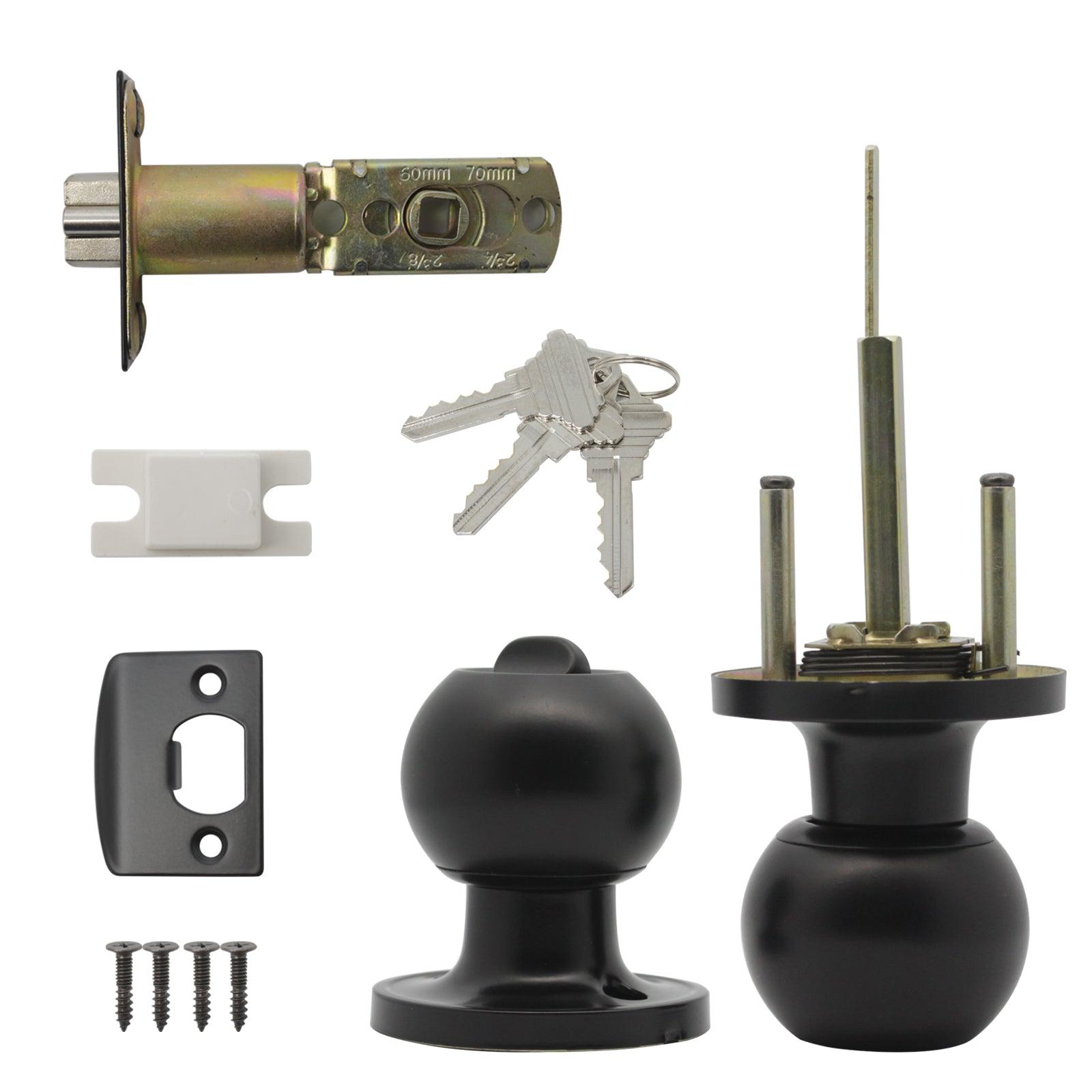 Round Ball Knobs Keyed Alike/Keyed Entry/Privacy/Passage/Dummy Door Lock Knob, Black Finish DL607BK